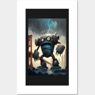 Monster giant robot attacking the city Posters and Art